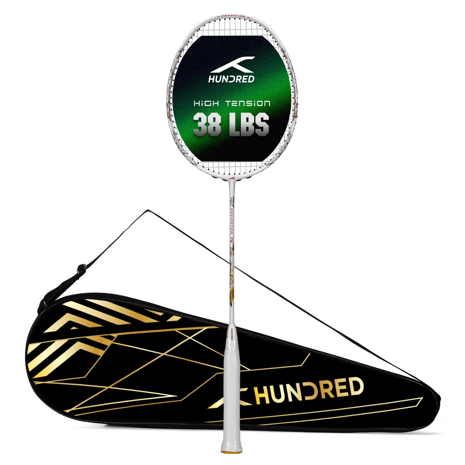 Hundred Predator 79 Extra Strong Japan Made Graphite Strung Badminton Racket with Full Racket Cover | 79 Grams (5U) | Maximum Tension : ≤38lbs