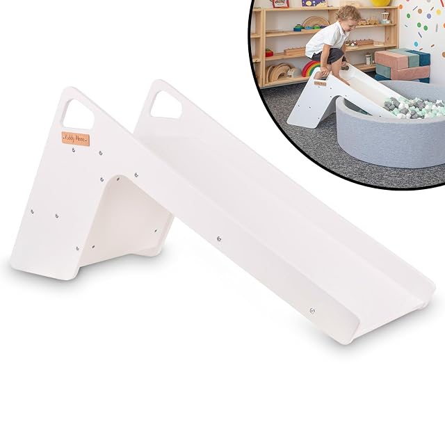 KiddyMoon Tobogán Y Silla 2 En 1 De Madera para Niños, Grande, Blanco
