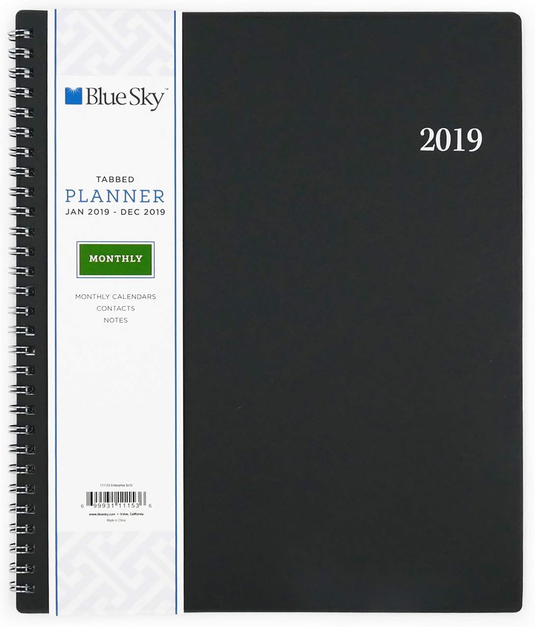 Blue Sky 2019 Monthly Planner, Flexible Cover, Twin-Wire Binding, 8" x 10", Enterprise