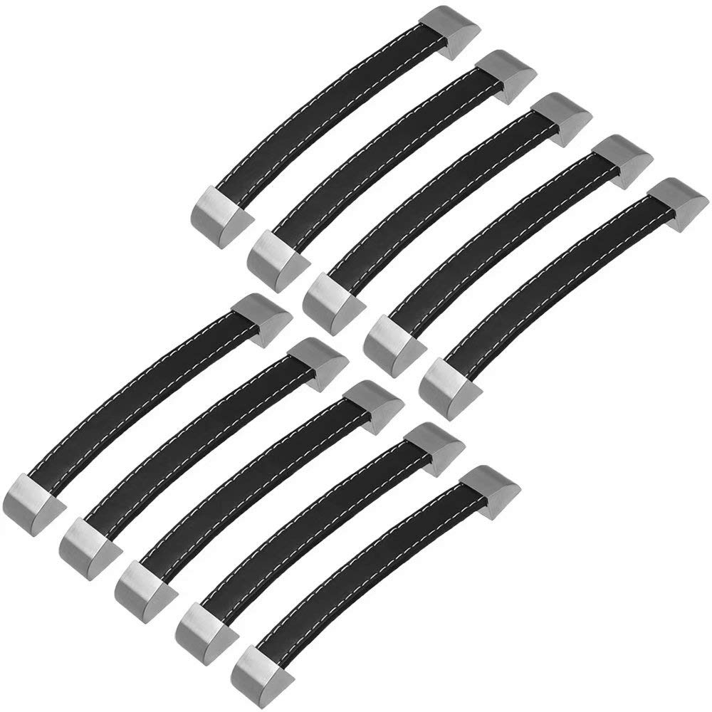 Poignée en cuir pour armoire et meuble de cuisine noir 160 mm lot de 10