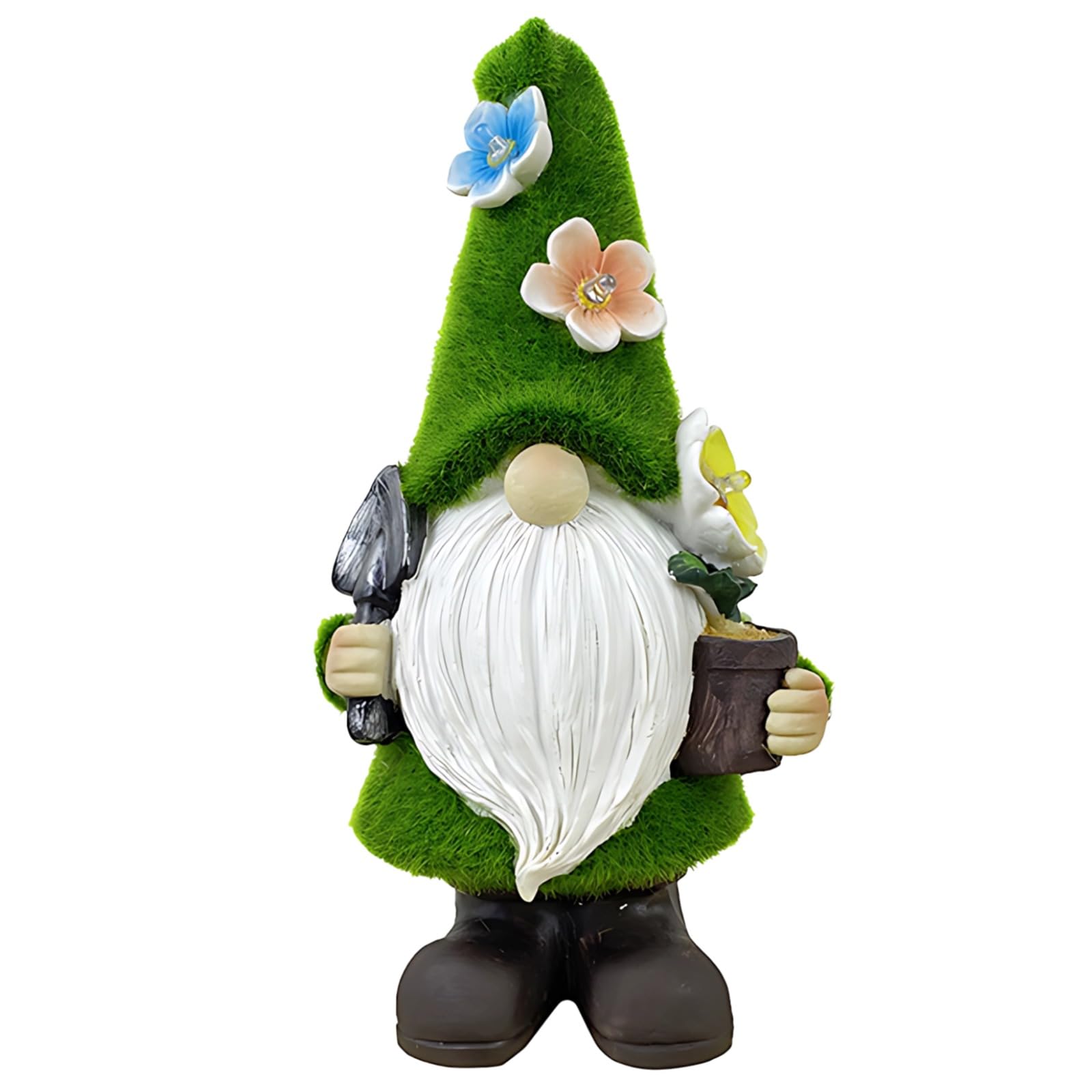 Generisch Solargnom Statue aus Harz für draußen, aufblasbare Gartendeko für Frühling, Gnom mit weißem Bart, für Innen und Außen geeignet, dekorative Figur für Garten, Terrasse, Balkon