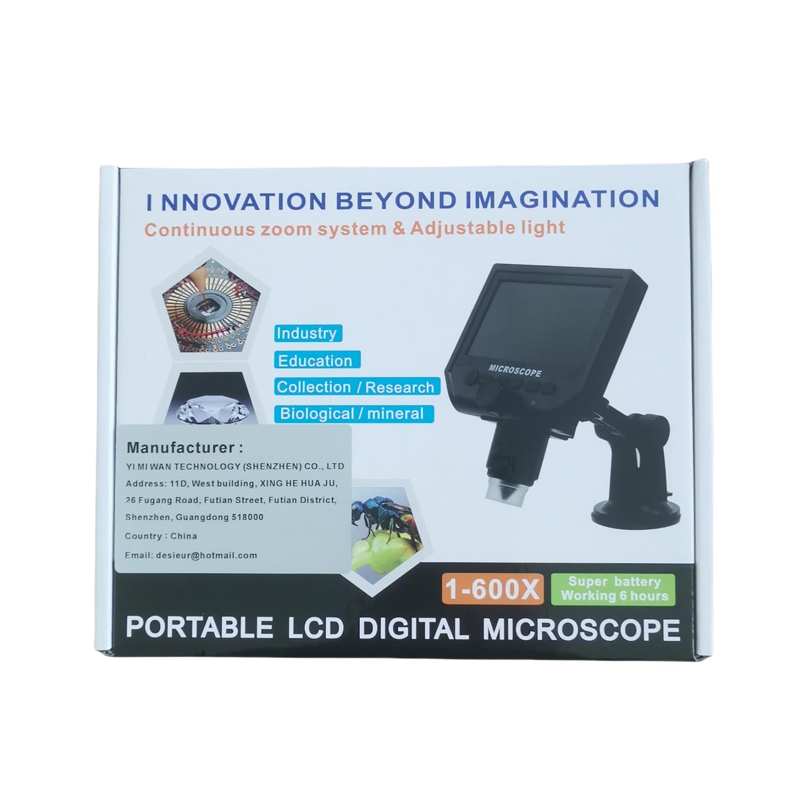 EMEBAY - Przenośny mikroskop cyfrowy HD 3,6 MP USB + ekran LCD 4,3" - Mikroskop cyfrowy/kamera wideo + gniazdo na karty micro SD, przechwytywanie zdjęć i filmów