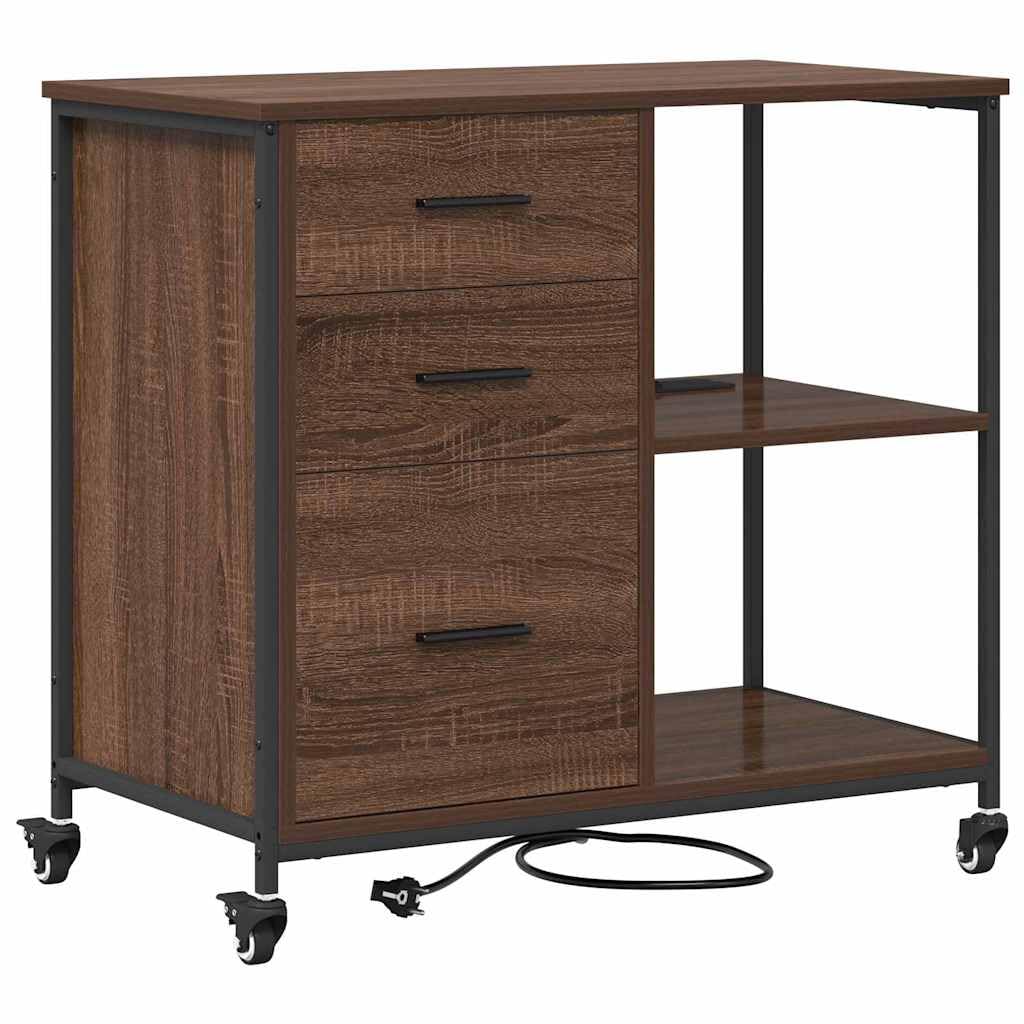 Büroschrank mit integrierter Ladestation und Regalen in Braun Eichen-Optik 76 x 41 x 72 cm – Ladeschrank für effiziente Büroorganisation und Aufbewahrung