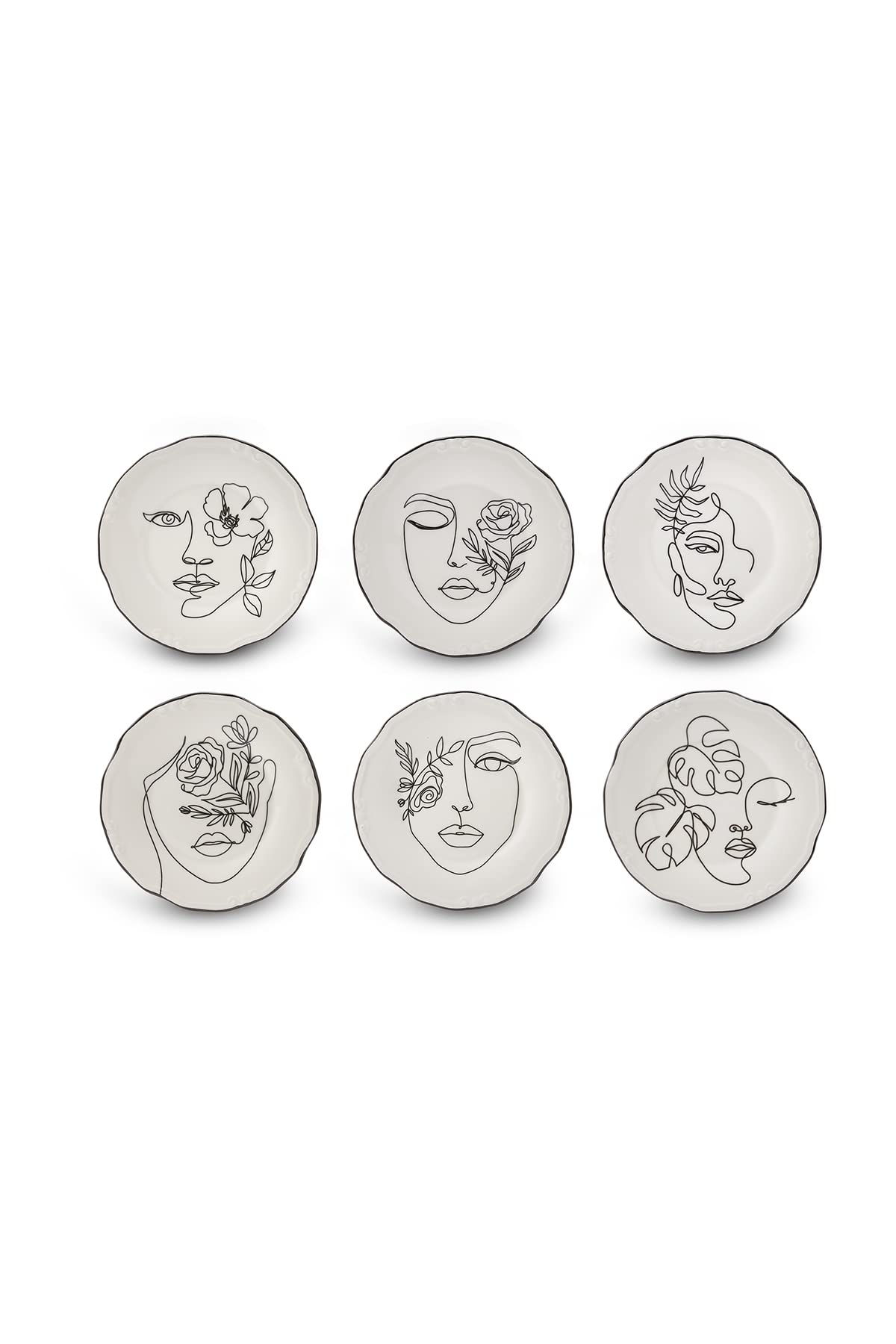 KARACA Assiettes à Gâteau Porcelaine Face 6 Pièces 6 Personnes Blanc Rondes 21 cm Plateaux à Dessert Pâtisserie Lavage Main Ne Passe Pas au Lave Vaisselle Ni Micro Ondes
