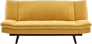 Bravich Mondaine 3 Seater Sofa Bed - Yellow. Velvet Fabric Click Clack Sofa Bed, Recliner Couch To Double Bed. Space Saving Furniture For Living Room, Bedroom & Guest Room- 188 x 94 x 87cm
