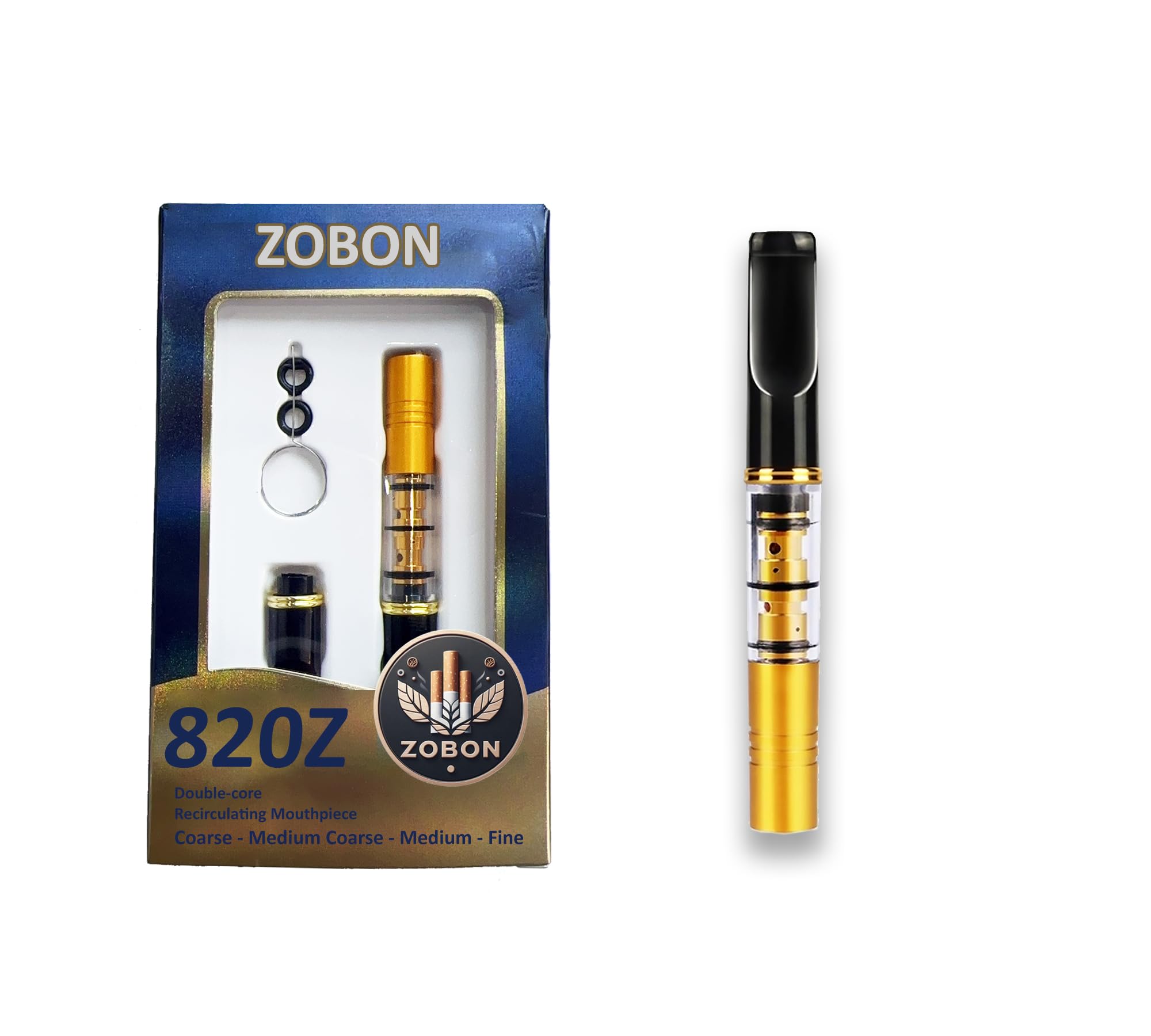Cigarette Filter Holder Double Microporous Multi-Filtering to Reduce Tar and Smoke Stains Portable Reusable Food Grade Plastic Suitable for 4 Sizes of Cigarettes (with 1 Extra Mouthpiece), Gold