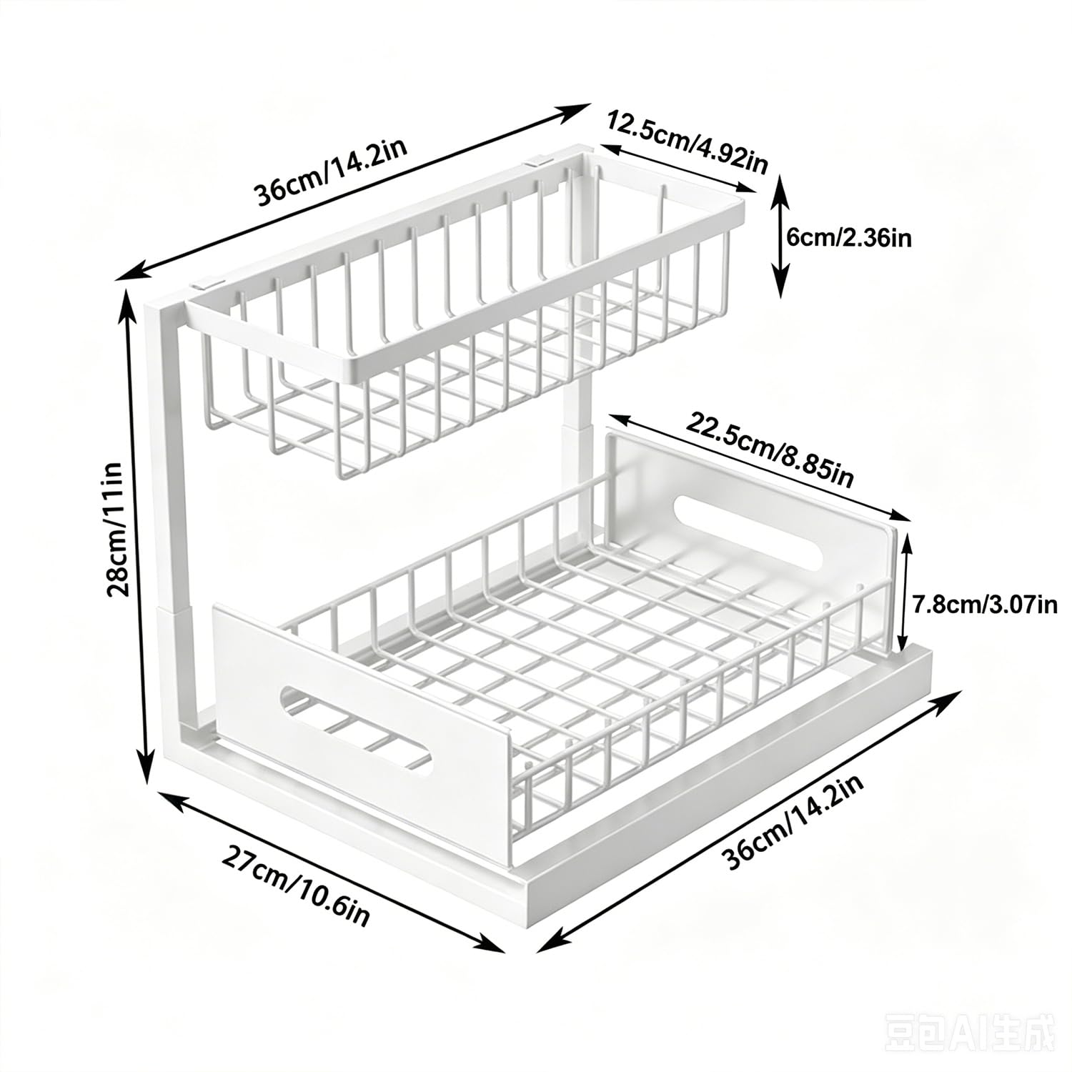 devesanter Unter Waschbecken Regal ausziehbar,2 Etagen Metall Lagerregal,Küchen- & Badezimmerschrank Organizer,Platzsparend für Vorratskammer Weiß