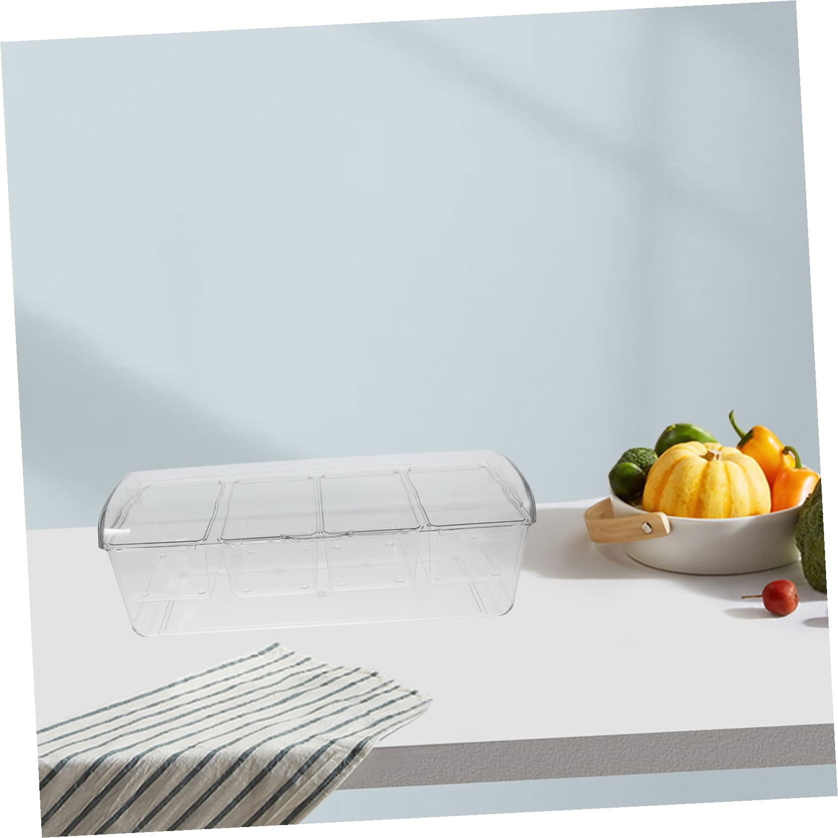 INOOMP Contenitore Condimenti Refrigerato Trasparente con Scomparti e Coperchio Organizer Salate Portatile per Feste Picnic e Barbecue Multiuso con Forchette e Clip