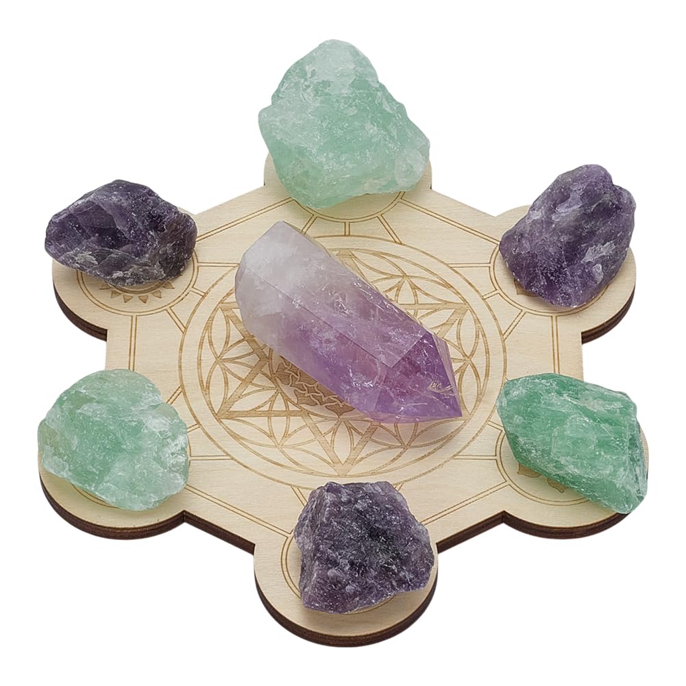 Sechseckiges Chakra Kristallgitterbrett Aus Holz - Meditationsdekoration Für Yoga & Energieheilung