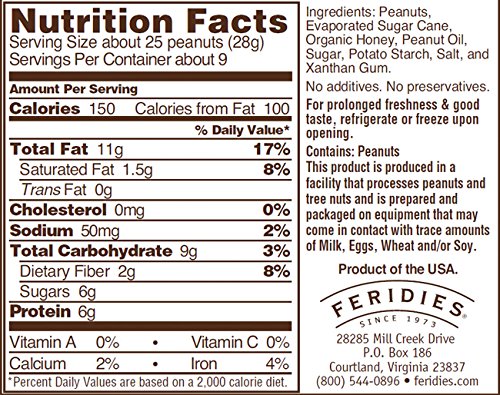 Miniatura 2 de FERIDIES Cacahuetes Virginia tostados con miel súper extragrandes, lata de vacío de 9 onzas