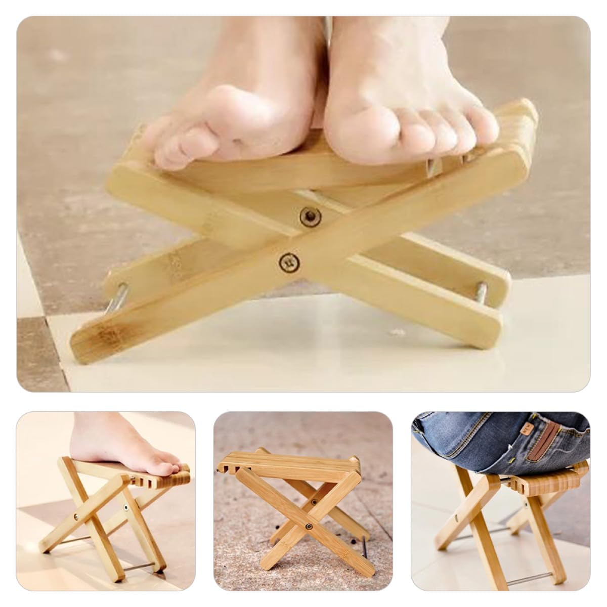 Poggiapiedi per Chitarra in Legno Pieghevole Portatile con Borsa, Sgabello Regolabile Leggero e Sicuro per Suonare la Chitarra