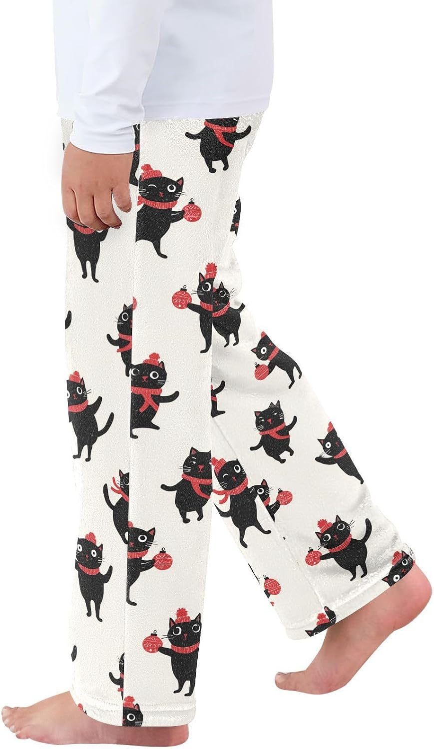 visesunny Black Cats Red Scarves Boys Pants for Kids Fleece Bottoms Long Jogger Pants Trousers with Pockets Size 6-14Y