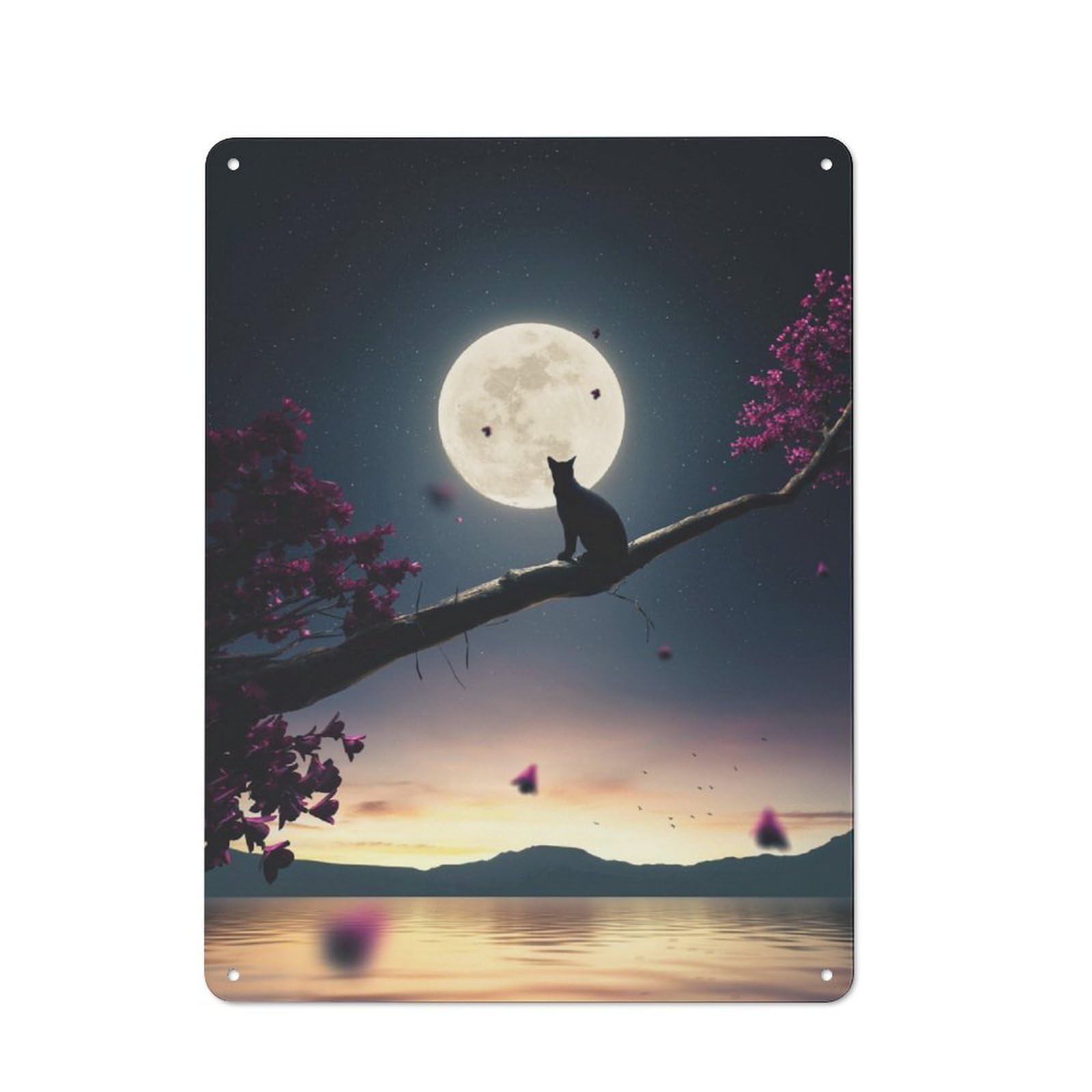 Junmoney Cat Moon And Stars 3D Tin Sign 40X30cm With For Living Room Wall, Retro Decor, Gift Idea At Christmas For Living Room Decor Lovers