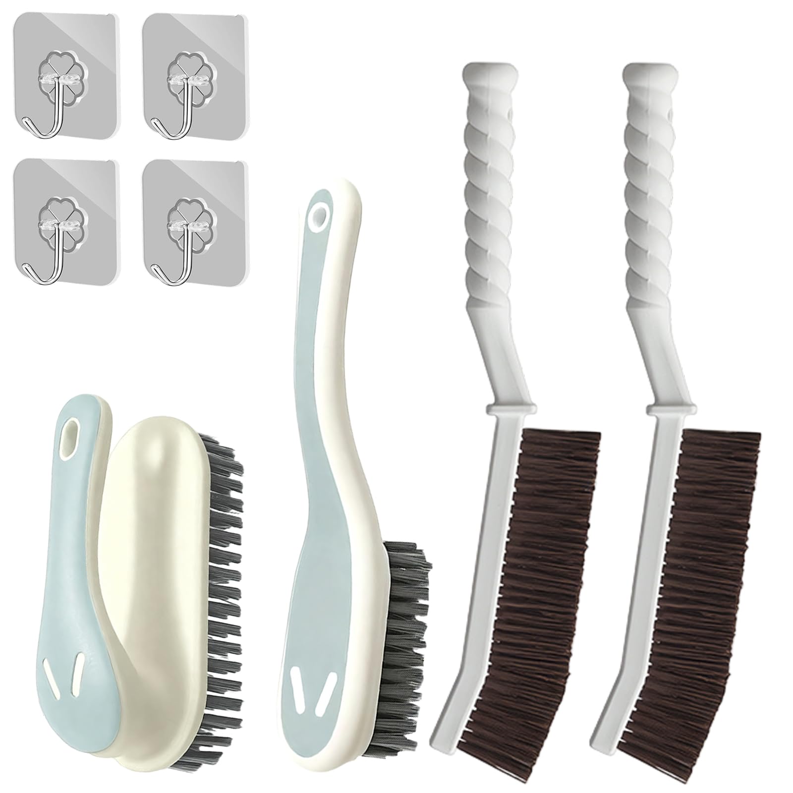 Cleaning Scrub Brush Set, Laundry Shoe Crevice Clean Brushes with 4 Adhesive Hooks for Clothes Shoes Bedding Household Bathroom Kitchen Bathtub Floor Gap Cleaning