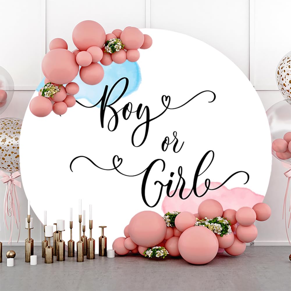 Aoihrraan 180cm Diametro Maschio O Femmina Rotondo Fotografia Sfondo Acquerello Rosa E Blu Bianco Fondale Rivelazione Di Genere Cosa Sarà Il Bambino Sarà Festa Baby Shower Oh Baby Ritratto Fotografico