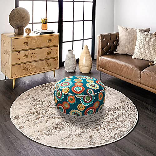 Magpie Fabrics Indoor/Outdoor Inflatable Stool Ottoman Pouf, Water Repellent Round Footrest Footstool With Foot Pump D20 Xh9, Portable For Patio Garden Camping Or Home, Heronsbill Turquoise Green #TOP7