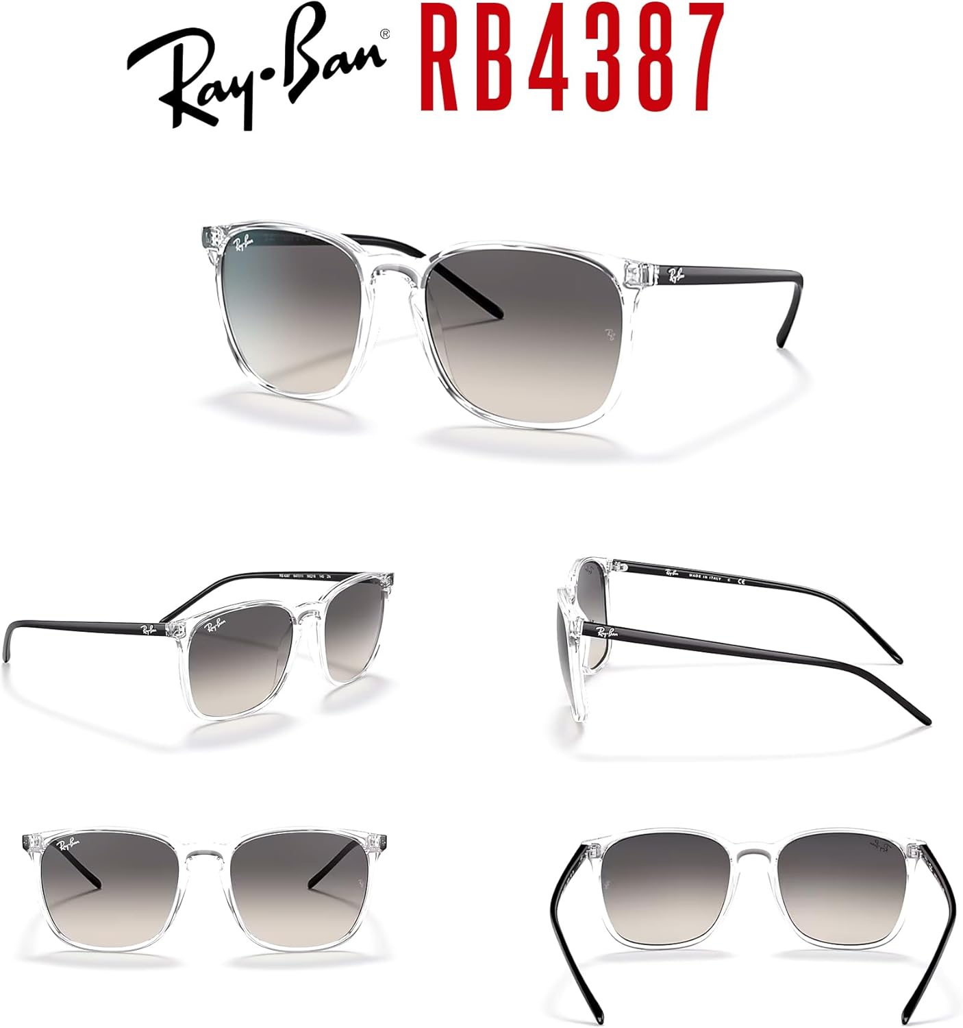 Ray-Ban RB4387 Square Sunglasses for Men for Women +BUNDLE with ACCESSORY EYEWEAR KIT Transparent / Grey Gradient 56 Millimeters image 7 of 7 B0D5DTFLYL