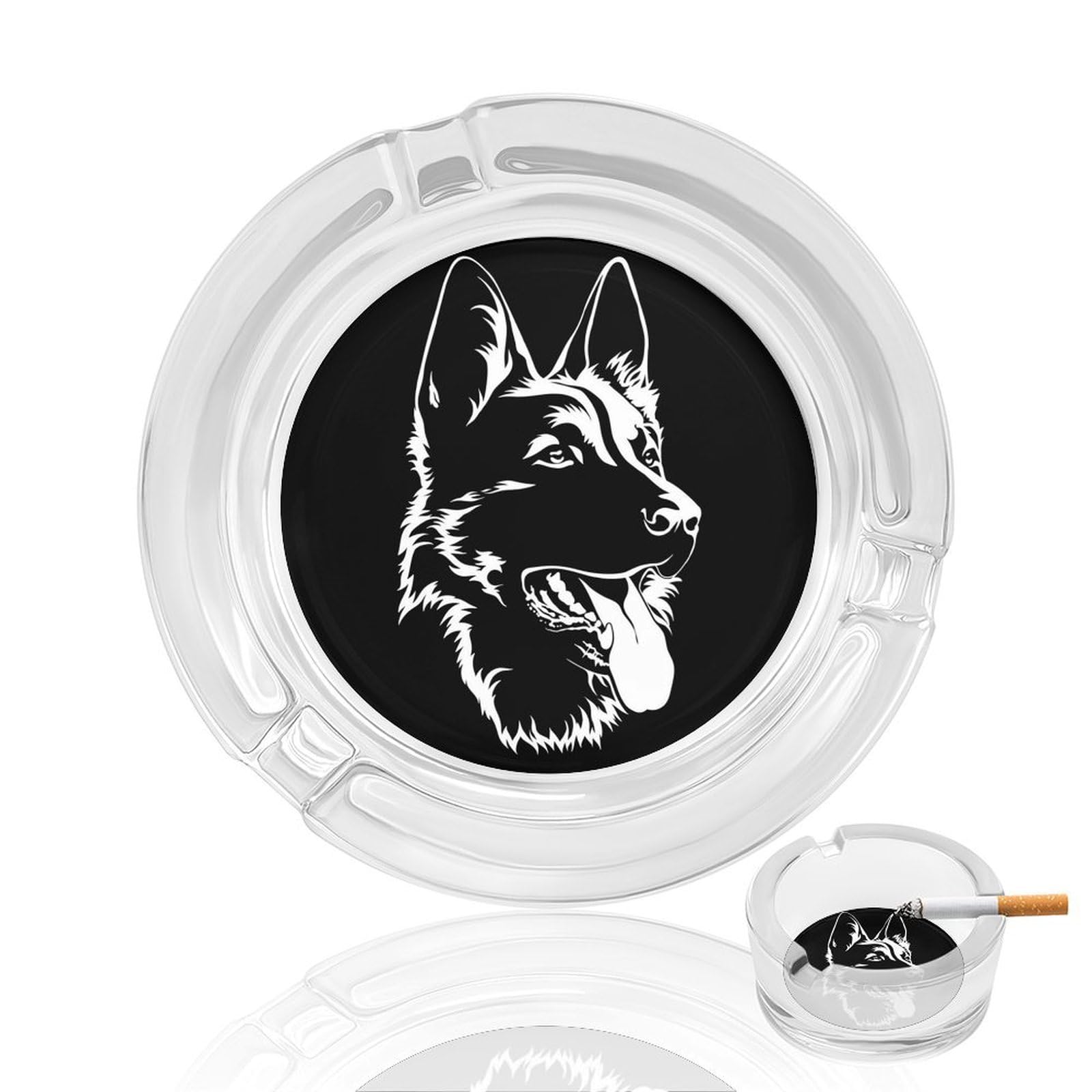 Black German Shepherd Ashtray Portable Round Glass Outdoor Ash Tray for Home Office Garden Pub