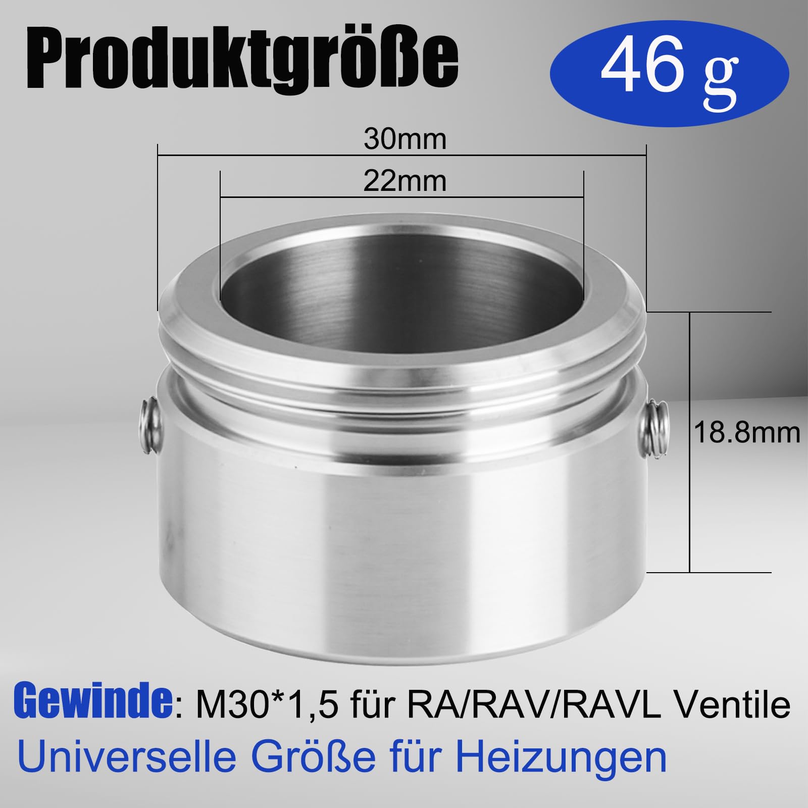 2 szt. adapter termostatu grzejnika ze stali nierdzewnej 304, M30 x 1,5, adapter zaworu grzewczego do zaworów RA/RAV/RAVL, akcesoria do grzejników z kluczem sześciokątnym, do zaworów grzejnikowych