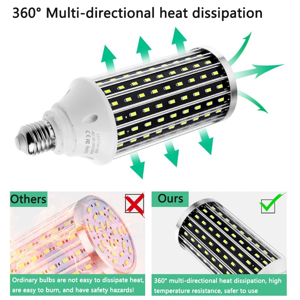 Paquete de 2/5 Bombillas Led Superbrillantes de Maíz de Alta Potencia, 50 W, Ventilador de Iluminación, Luz de Maíz, Lámpara de Maíz Luminosa de 360 ​​Grados, Bombilla Led para Iluminación d