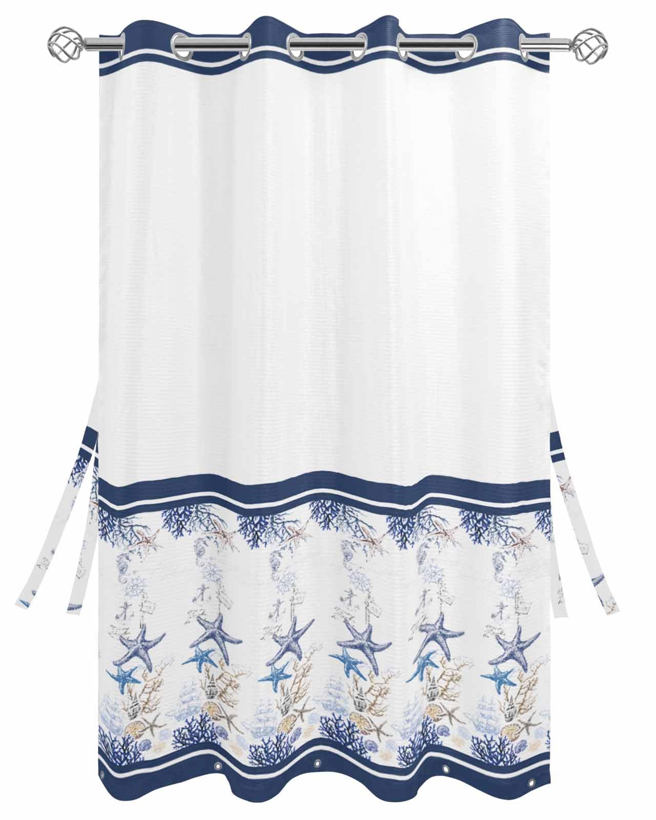Lsrtoss Navy Blue Coastal Outdoor Curtains for Patio Waterproof, Summer Beach Starfish Striped Nautical Outdoor Privacy Panels Grommet Sun Blocking Outside Curtains for Porch, Pool, 54W x 108L inch