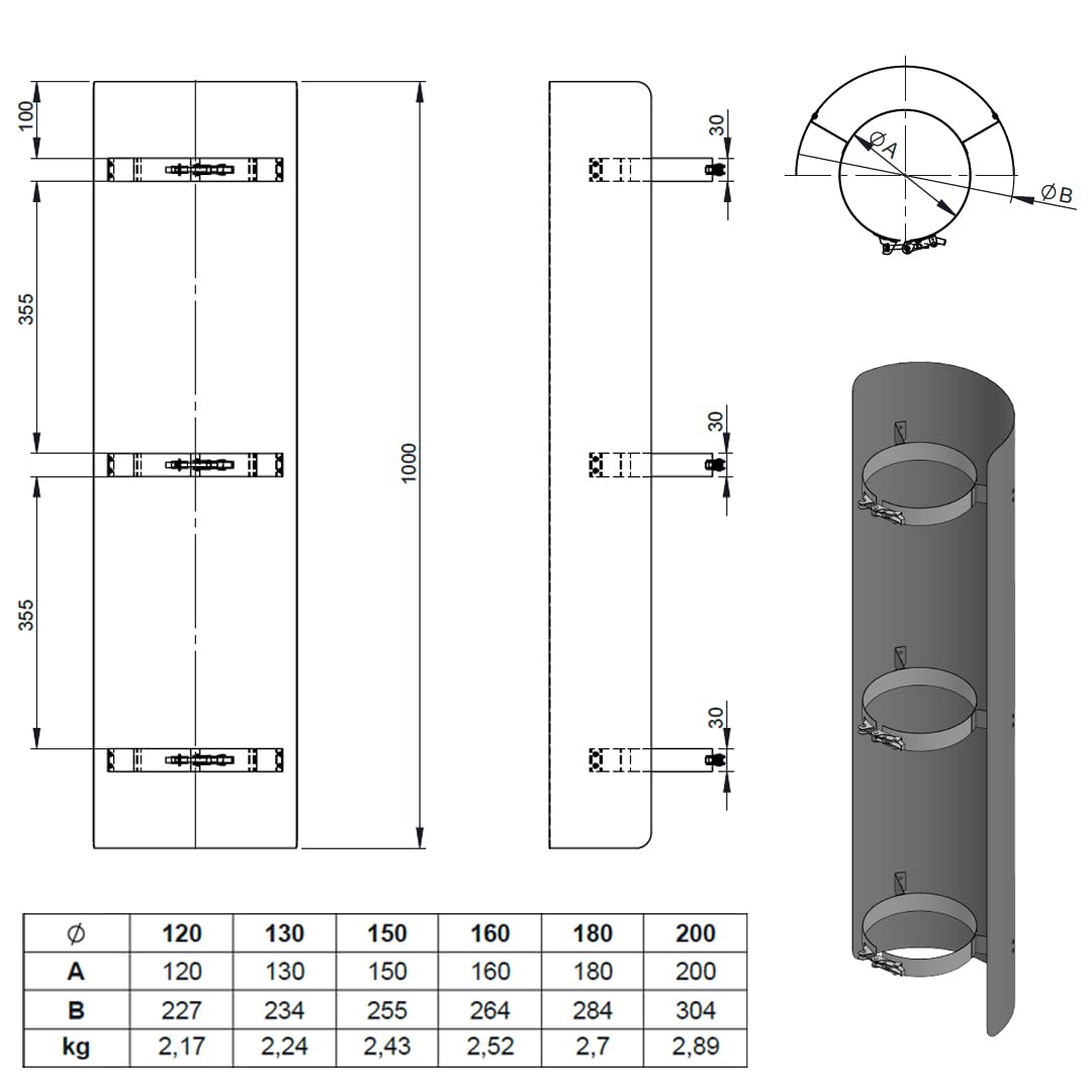 Ø 120 mm Ofenrohr Strahlungsschutz - 100 cm - schwarz