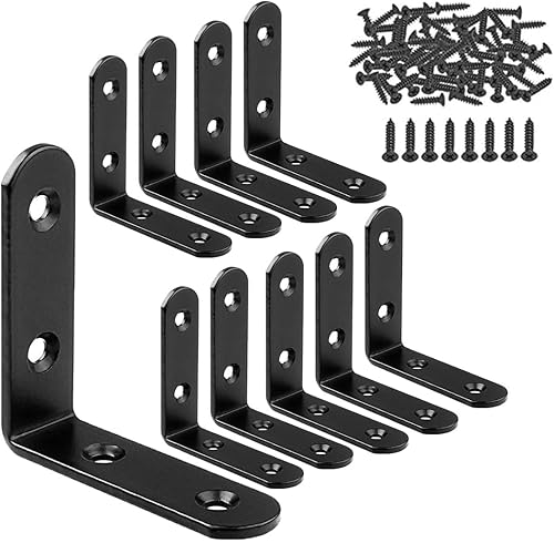 GFORTUN 10 soportes de ángulo de esquina de metal negro, cierre de junta de 90 grados, soporte plano en forma de L, soportes de ángulo de esquina a GFORTUN 10 soportes de ángulo de esquina de metal negro, cierre de junta de 90 grados, soporte plano en forma de L, soportes de ángulo de esquina a