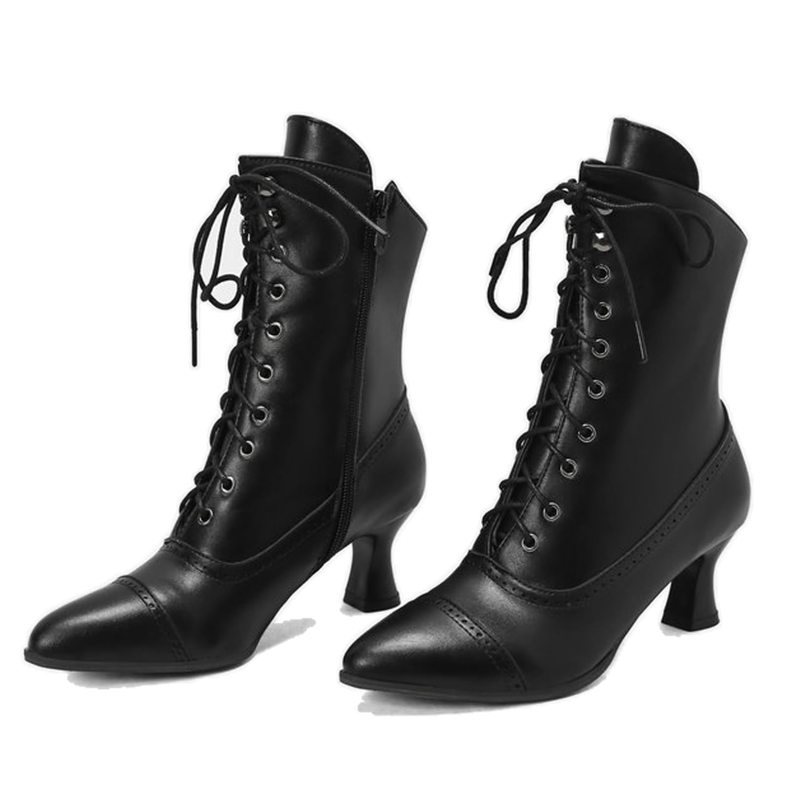 Womens Kitten Heels Lace Up Ankle Boots Low Heel Side Zipper Short Booties for Wedding Bridal