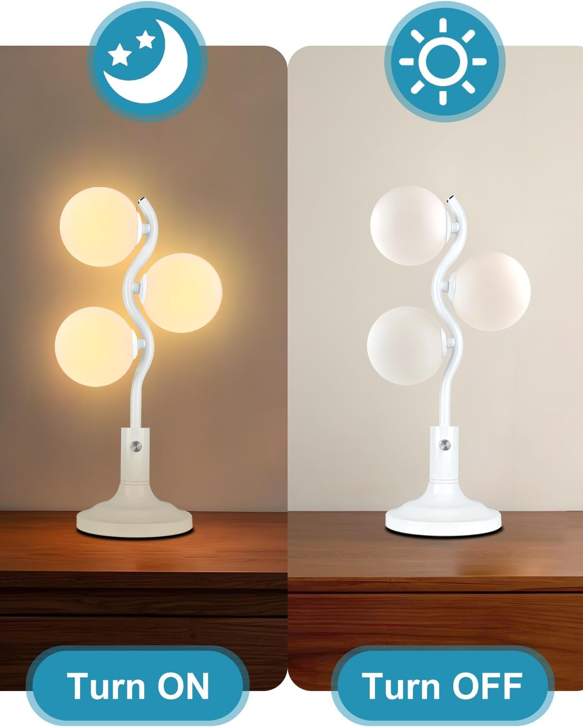 Lightdot Mid Century Globe Table Lamp Dimmable Modern 3 Lights White Desk Lamp 3000K Warmwhite Bedside Table Lamp for Bedroom Living Room Study Room(G9 Bulbs Included)