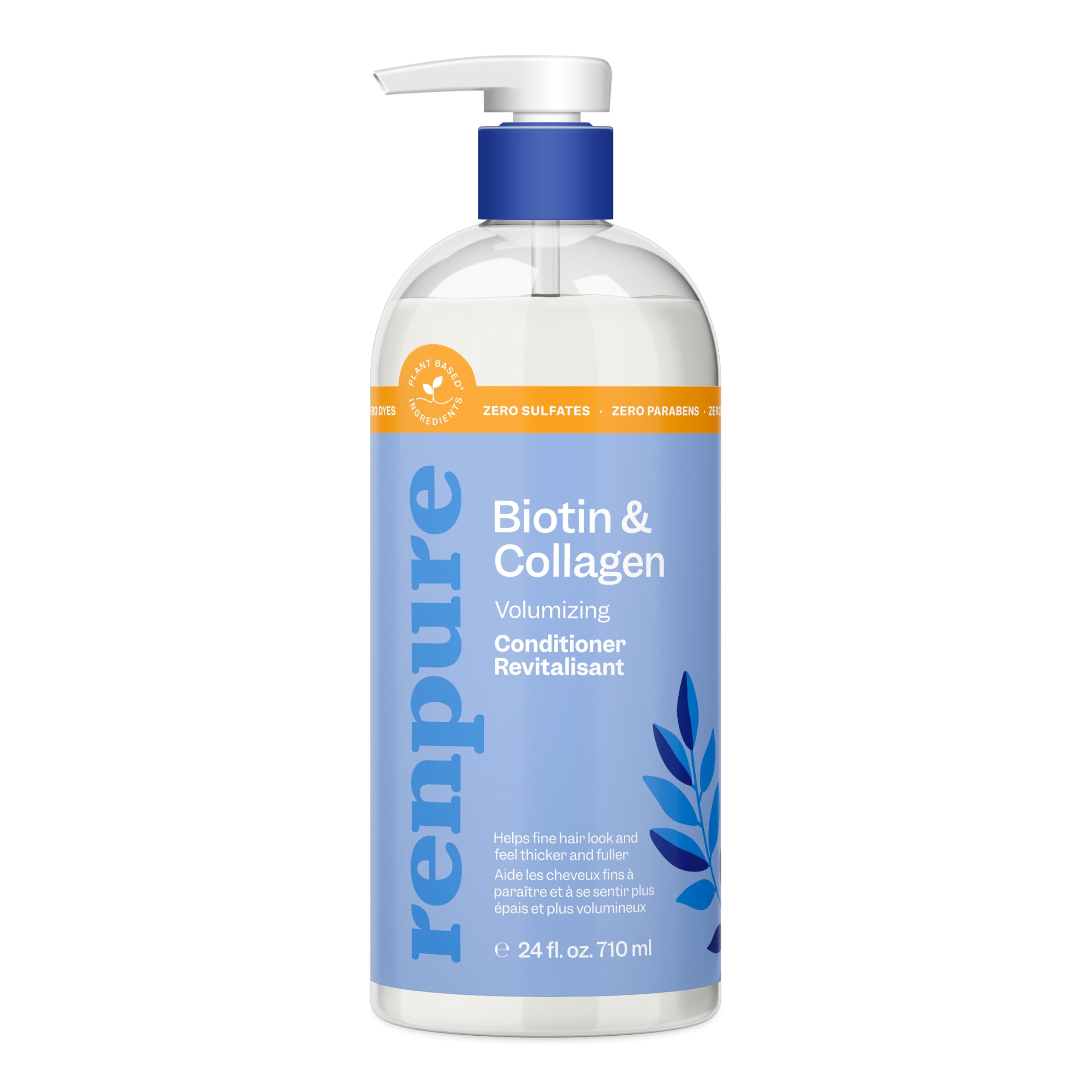 Renpure Plant Based Biotin and Collagen Thickening Volume Conditioner - Leaves Hair Looking Luscious - Gentle Formula - Dye, Cruelty and Paraben Free - Recyclable, Pump Bottle Design - 24 fl oz