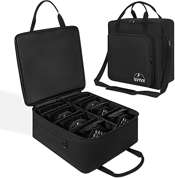 8 Par Spotlight Bag Stage Lighting Storage Bag 5/16'' Padded 8 Par Lights Bag with Dividers, Handle, Strap, Black