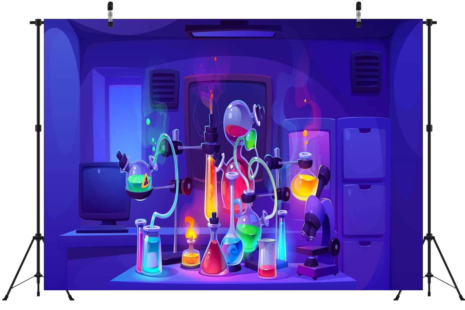 BELECO 3.6x2.5m Tissu Laboratoire Scientifique Fond Instruments Chimie Laboratoire Scientifique Fête Fou Scientifique Salle de Classe Accessoires Photo