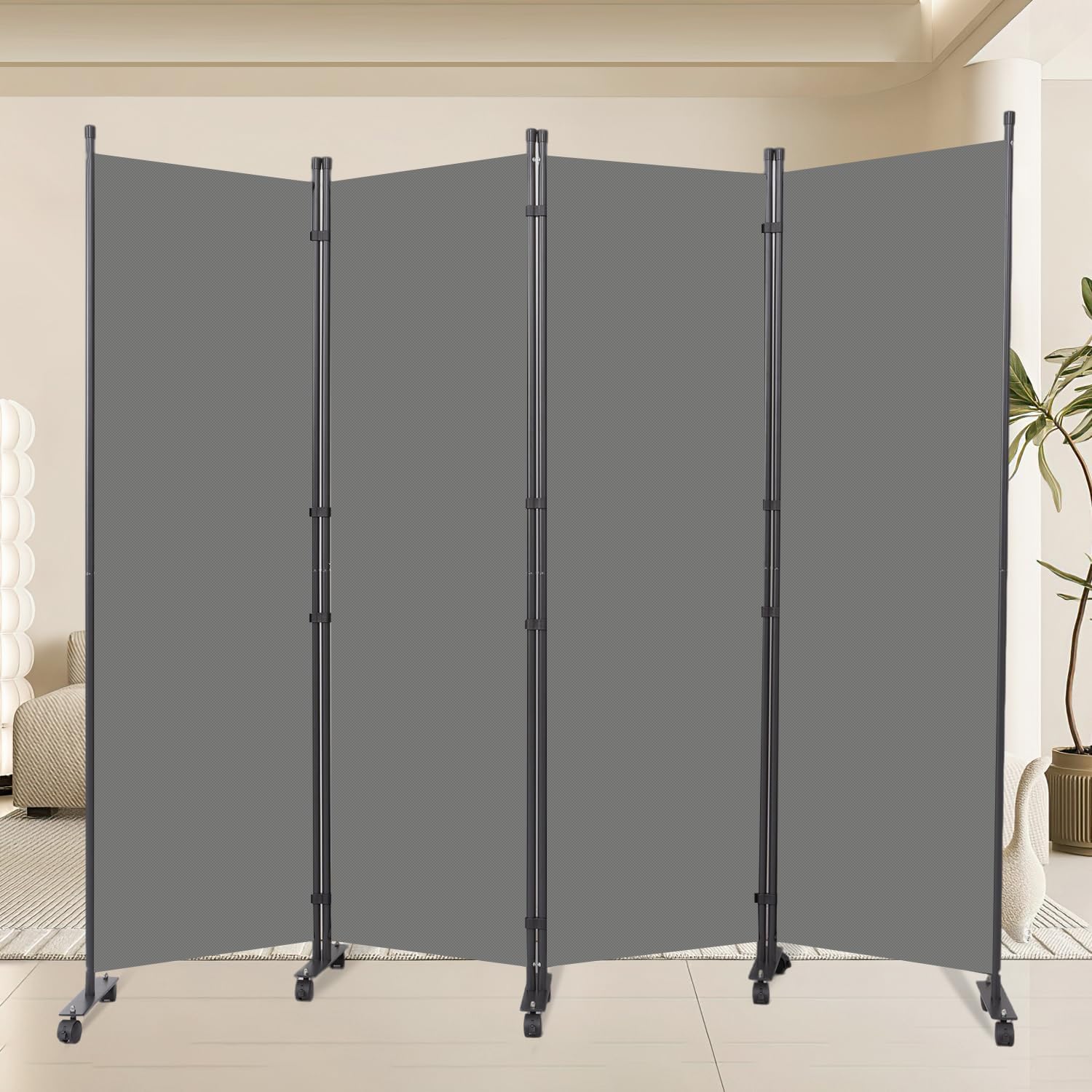 Room Divider 88''W Wall Divider for Room Partition (Heavy Duty Base) 4 Panel Partition Room Dividers, Freestanding Room Divider Screen Separation W/Wheels Folding Privacy Screen Panel Space Separator