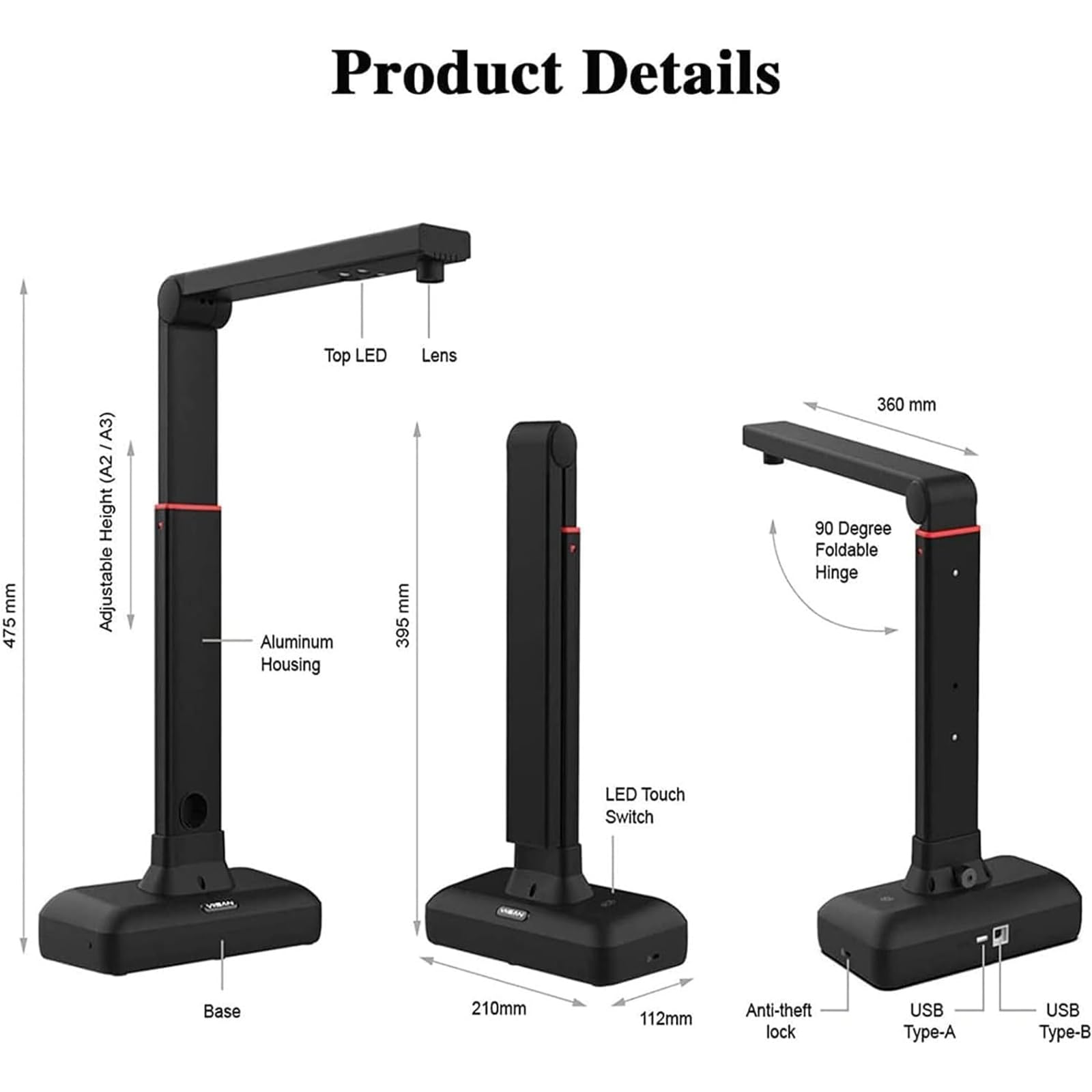 Scanner per Libri - Scanner Portatile Da 23 Mp Max A2. Ideale per Periodici, Libri, Documenti. Supporta A3/A4/A5, Schede. Ocr Multilingue, Mac/Windows