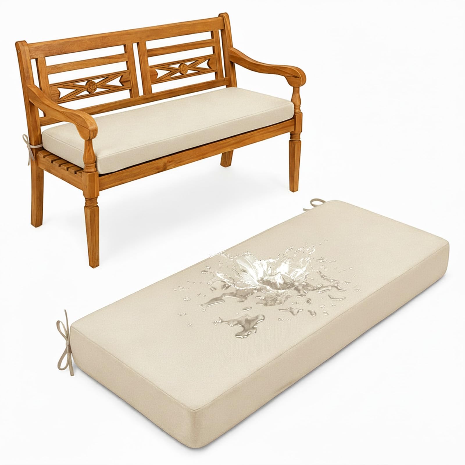 Aocase Outdoor Bench Cushion - 120cm/150cm/100cm/90cm x 35cm/30cm, Non-Slip Washable Cover, Zippered Removable, High-Resilience Foam,for Garden Benches, Bay Windows, Long Chairs,Off White,95x40cm — image 1