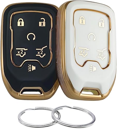 REPROTECTING Funda para llavero de TPU compatible con Chevrolet Suburban Tahoe GMC Yukon Yukon XL HYQ1AA 2014-2021 (negroblanco)