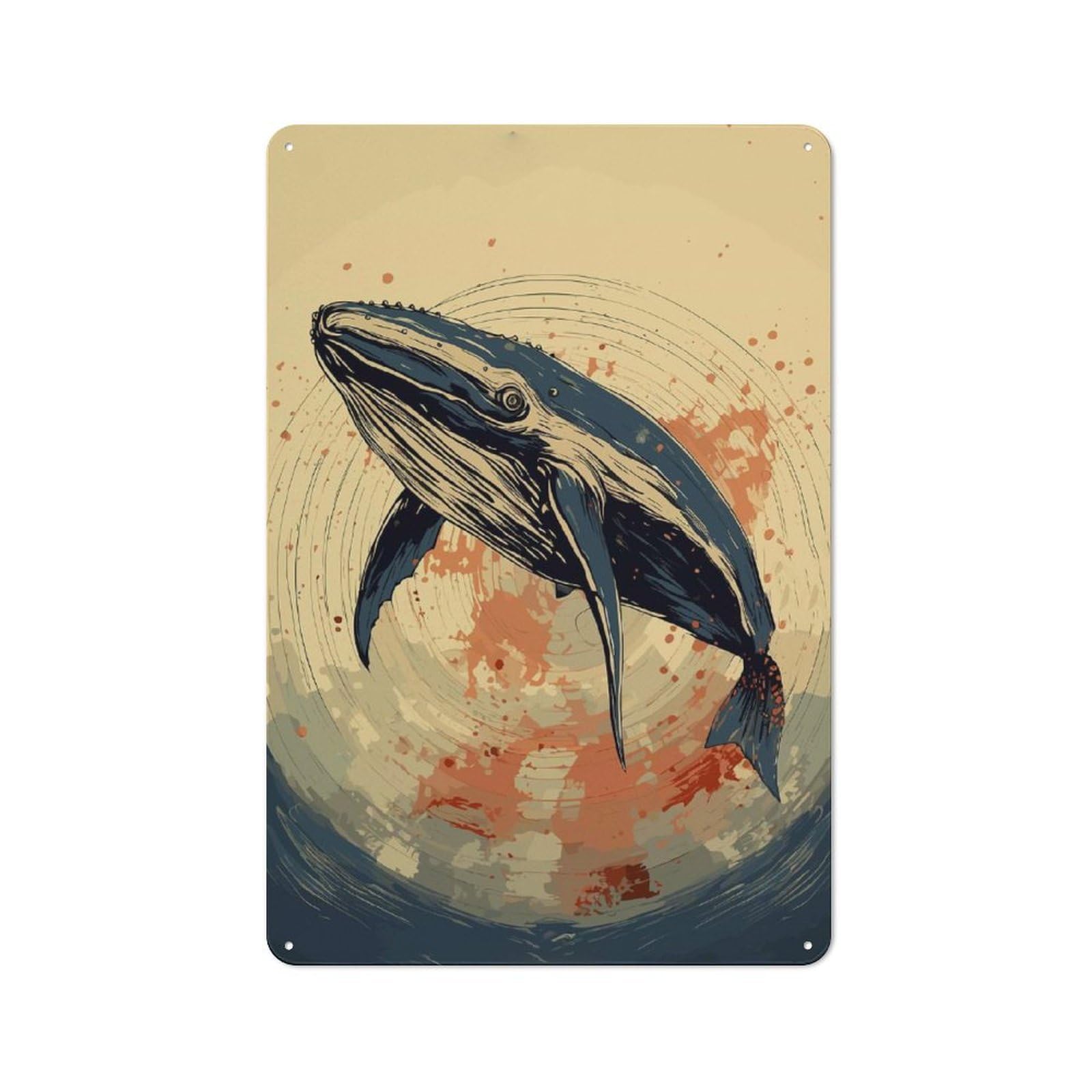 Junmoney Whale Retro Japan Vibes Tin Sign With Design 30X20cm, Outdoor Room Porch Wall Decor For Greenhouse, Garden Room, Cafe Or Entryway