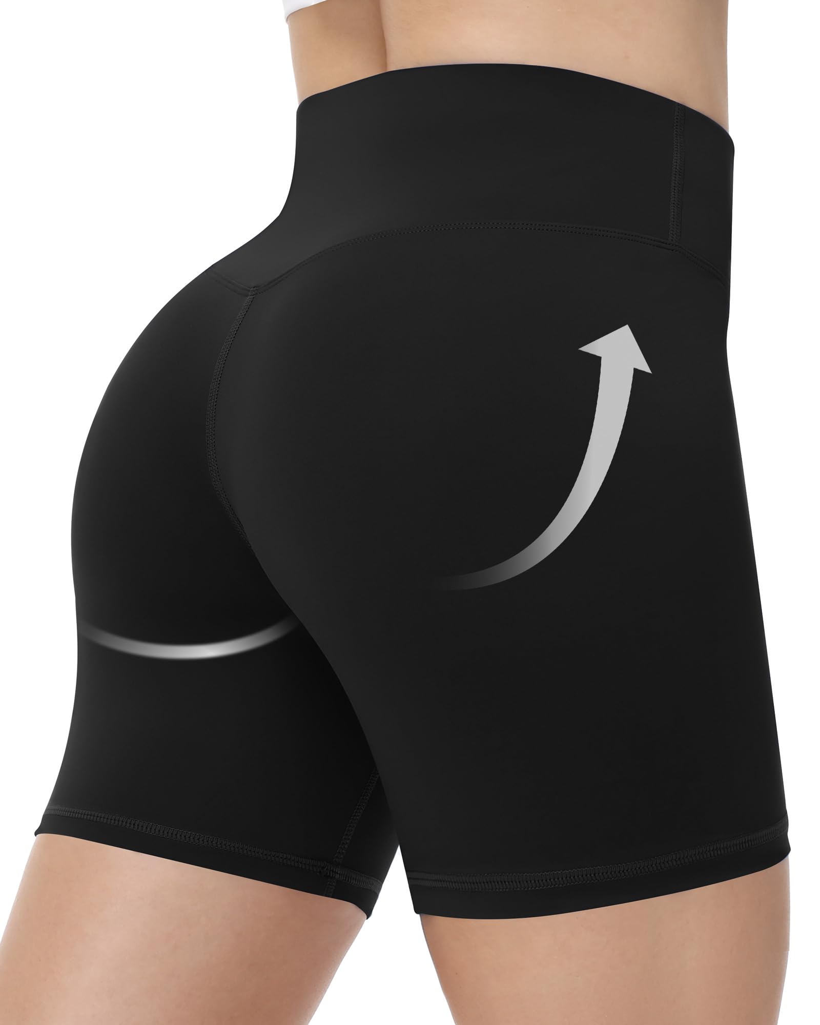 Runhit No Front Seam Biker Shorts for Women - 5'' High Waisted Workout Gym Yoga Athletic Compression Spandex Shorts with Tummy Control Black Small