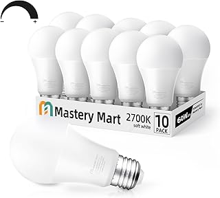 Mastery Mart A19 [60-Watt] Led Light Bulbs, [Dimmable], 2700K Soft White Warm Light, 800 Lumens, CRI 80+, E26 Base, Energy Star, UL Listed, 9.5W [60W Equivalent]- (10 Pack)
