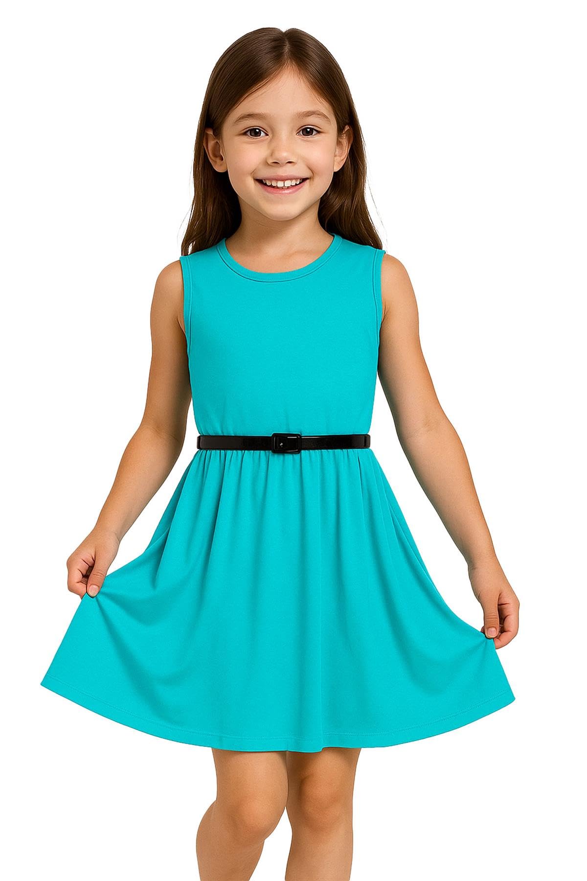 A2z 4 Kids Girls Turquoise Plain Skater Dress Party Fashion Summer Dresses - New Skater Dress 13