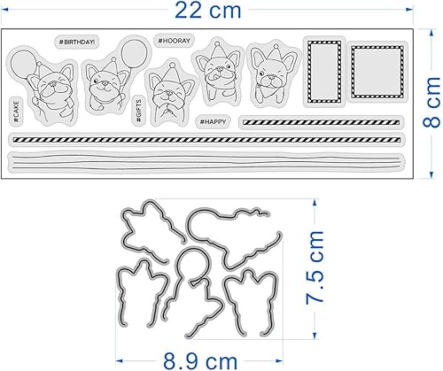 Miniatura 6 de Juego de sellos y troqueles de cumpleaños para perros para hacer tarjetas, sellos transparentes y troqueles de corte de metal para álbumes de