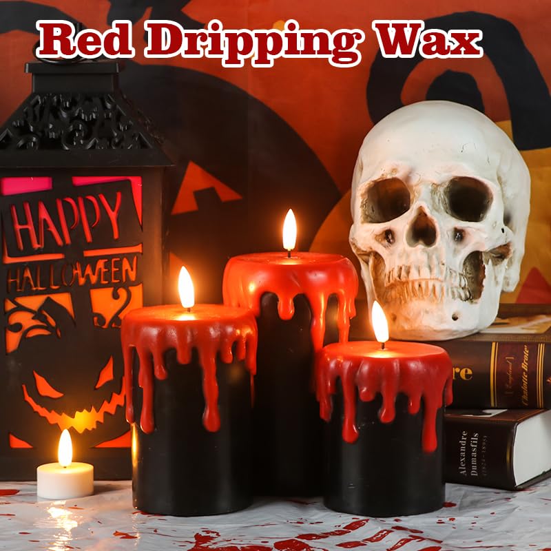 Image of Halloween Decorations Led Candles Flickering with 6H Timer, Battery Operated Halloween Candles, 3 Pcs Drip Wax Spooky Halloween Decor Indoor Real Wax, D3 x H 4 inch 5 inch 6 inch