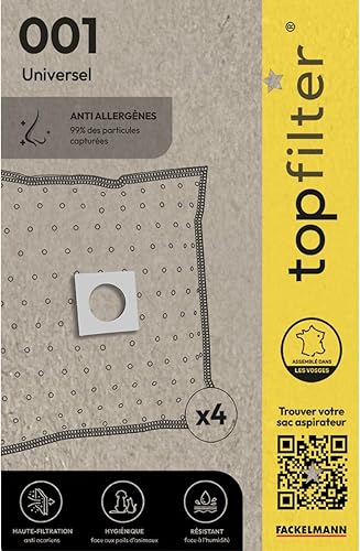 TopFilter 001 solución de problemas, Universal, 4 bolsas de aspiradora 4 unidades bolsas de polvo (30 x 26 x forro polar bolsas de aspiradora, 0.1 ")