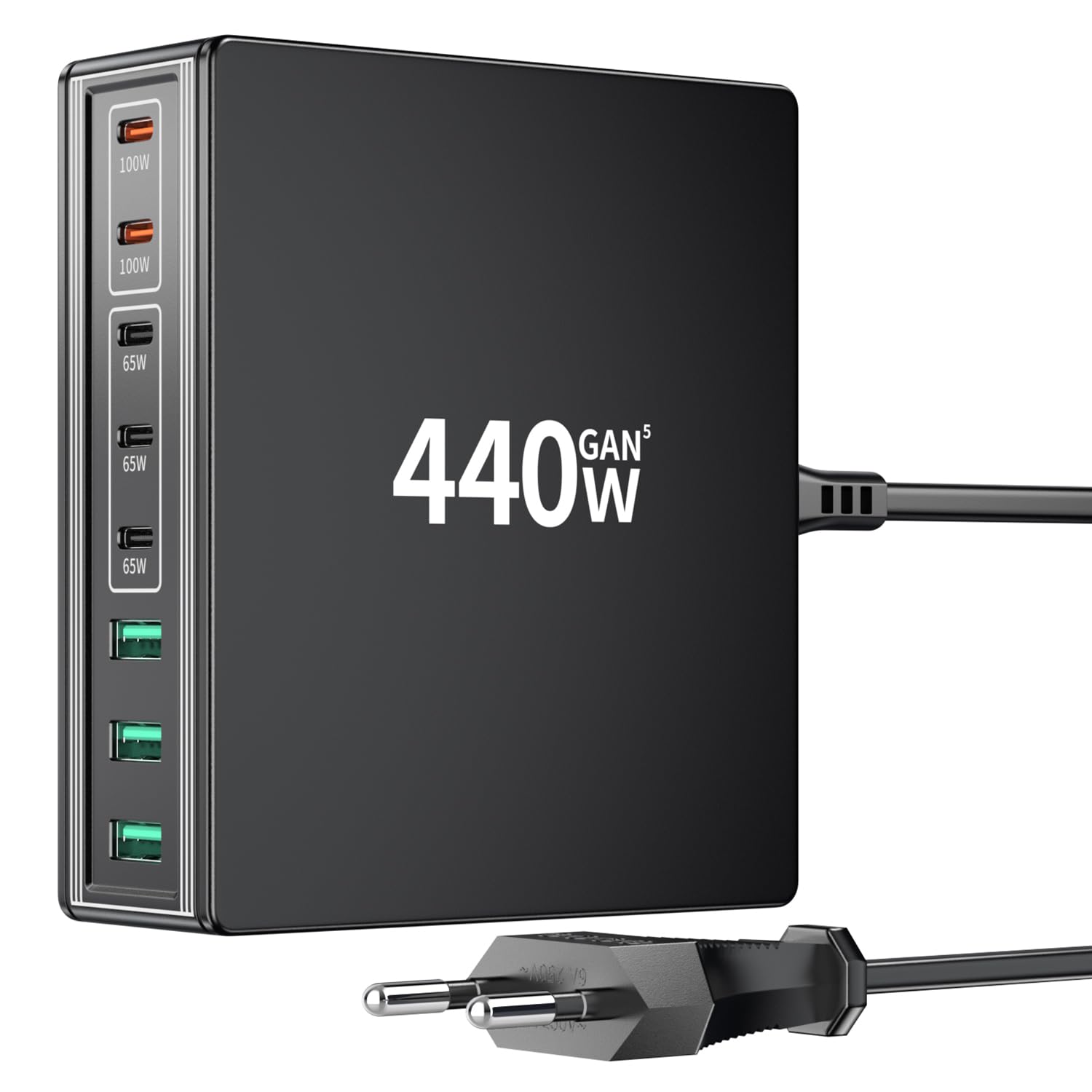 HSSNS USB-C Ladegerät Mehrfach: 440W 8 Ports Schnellladegerät mit 5 USB-C und 3 USB-A, Dual-PD PPS USB Netzteil für MacBook, iPad, iPhone 17/16/15 Serie, Samsung usw