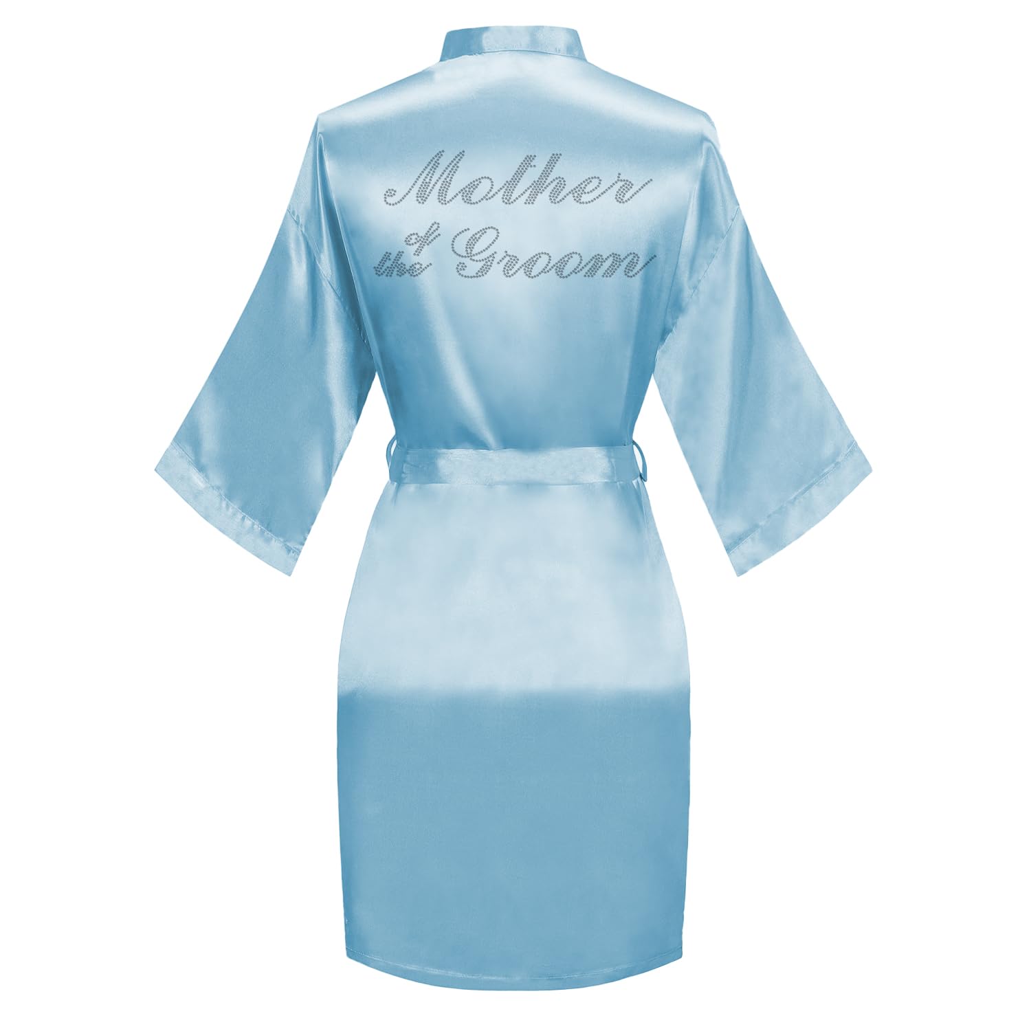 Women's Satin Robe Bride Bridesmaid Short Kimono Robes with Silver Rhinestones for Wedding Party Getting Ready
