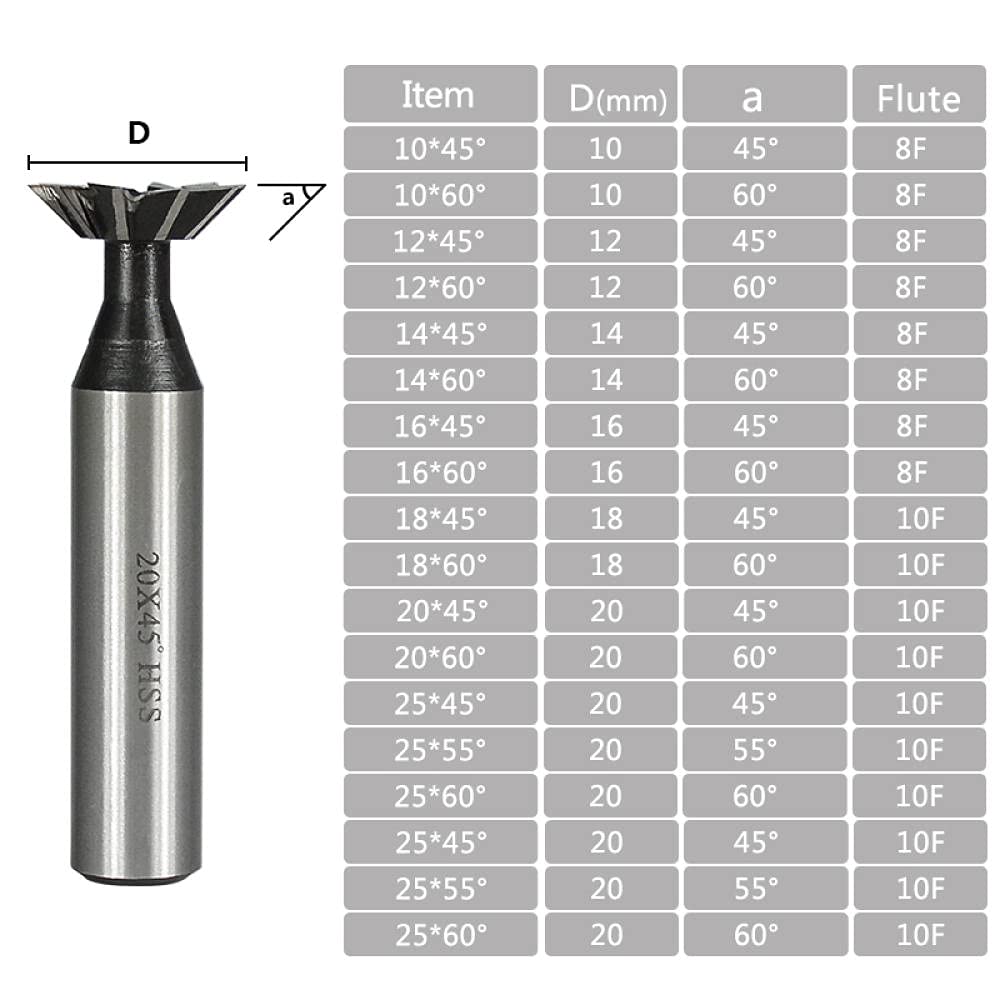 Fraise à queue d'aronde 45 55 60 degrés HSS fraises en bout en acier à grande vitesse CNC Machine routeur peu métal Cutter outil de rainurage-10x45Degrés