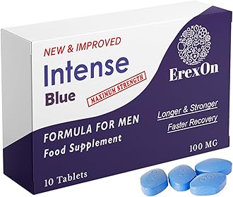 Intense Blue 10 Tablets - 100MG Herbal Supplement for Men - Strong Effect - Men's Health Support - Performance & Enhancement Tablets for Men - Korean Ginseng, Tribulus Terrestris
