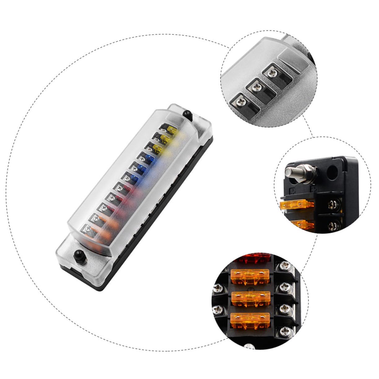 Boîte à Fusibles Automobile Protection Surcharge en Plastique 12 Voies avec Porte-fusible Cuivre 32v 75a pour Voitures et Bateaux