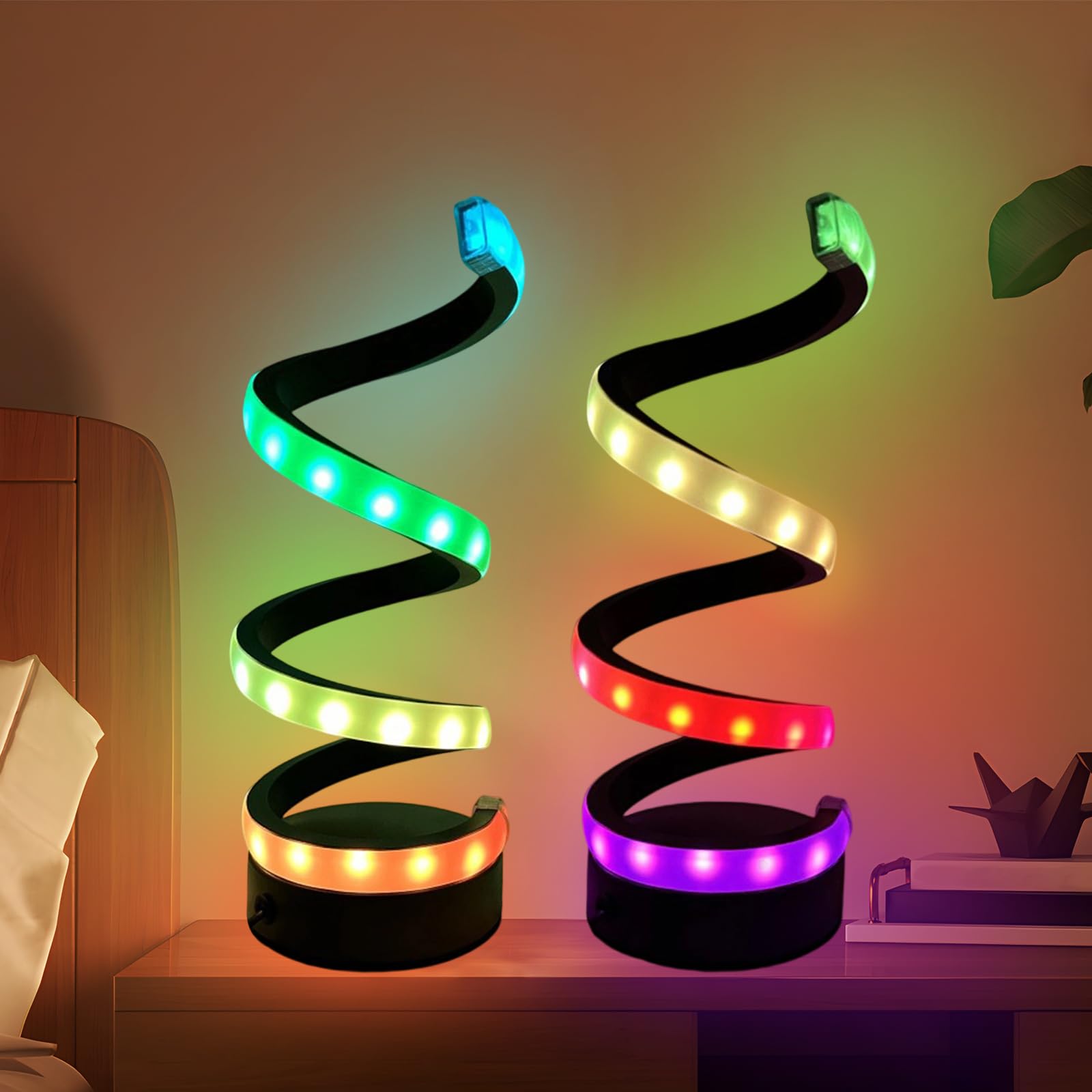Lampe De Table LED Spirale Moderne Sonhomay – USB 3 Couleurs Dimmable, Design Artistique Pour Salon Et Chambre