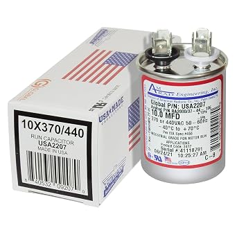 USA2207 Round Motor Run Capacitor, 10 MFD, 370/440 Vac